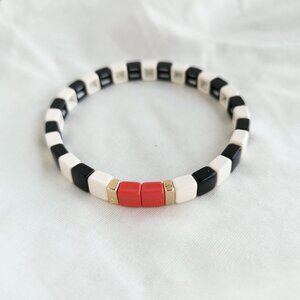 Roxanne Assoulin Piano Black White Red Gold Stretch Bracelet